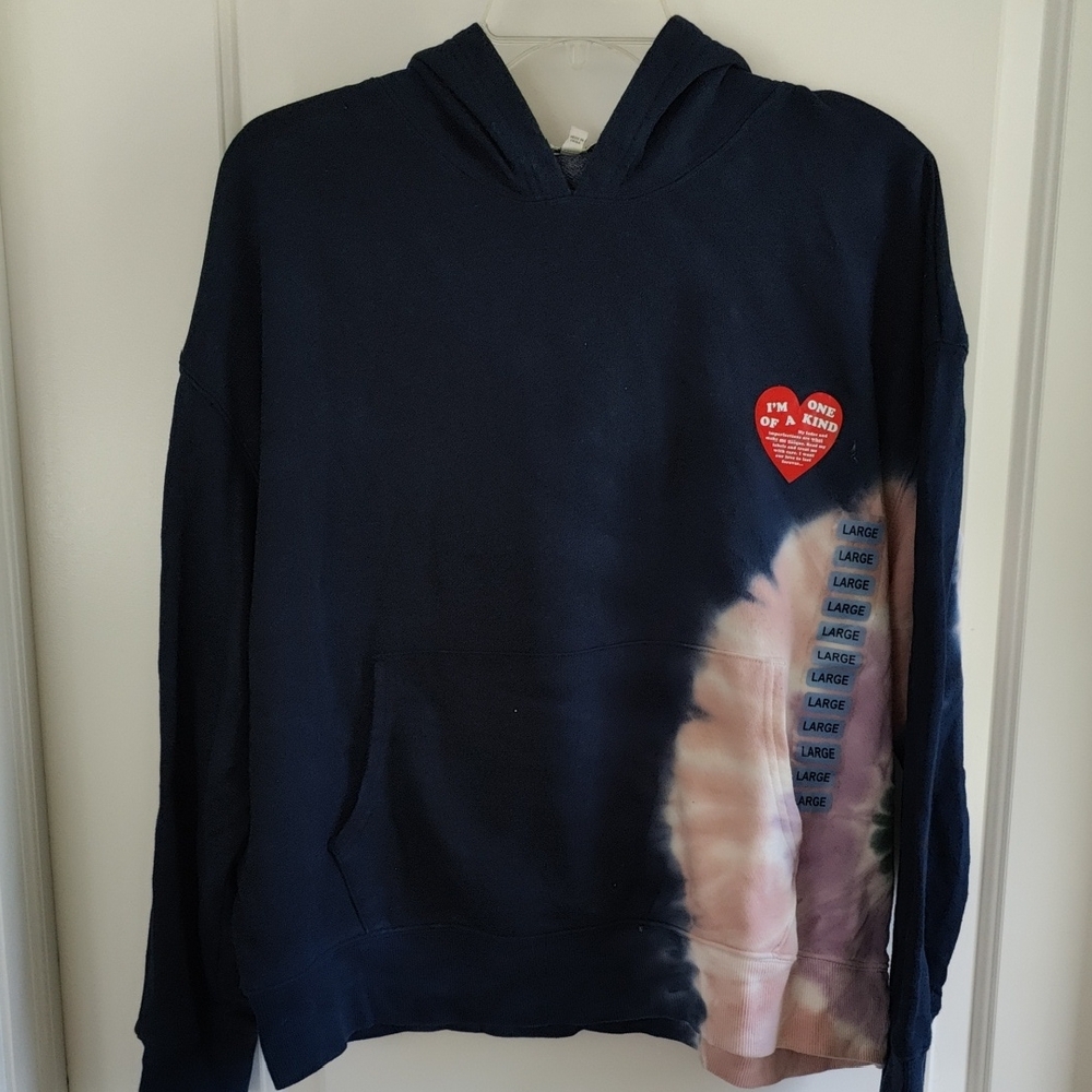 Navy Tie-Dye Heart Graphic Hoodie NWT